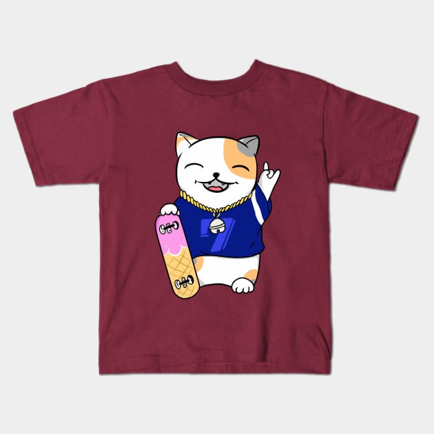 lucky skateboarding Kids T-Shirt by luckycatbunny